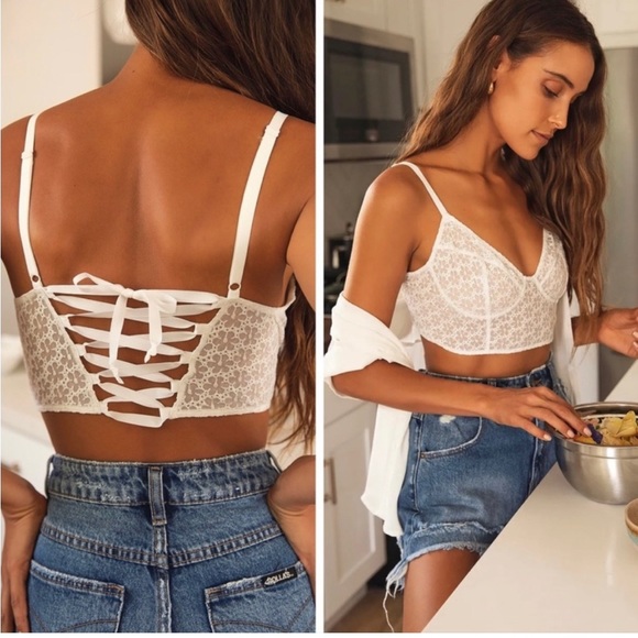 NWT Free People Womens Lele Longline Bra, White, XS - Picture 1 of 10